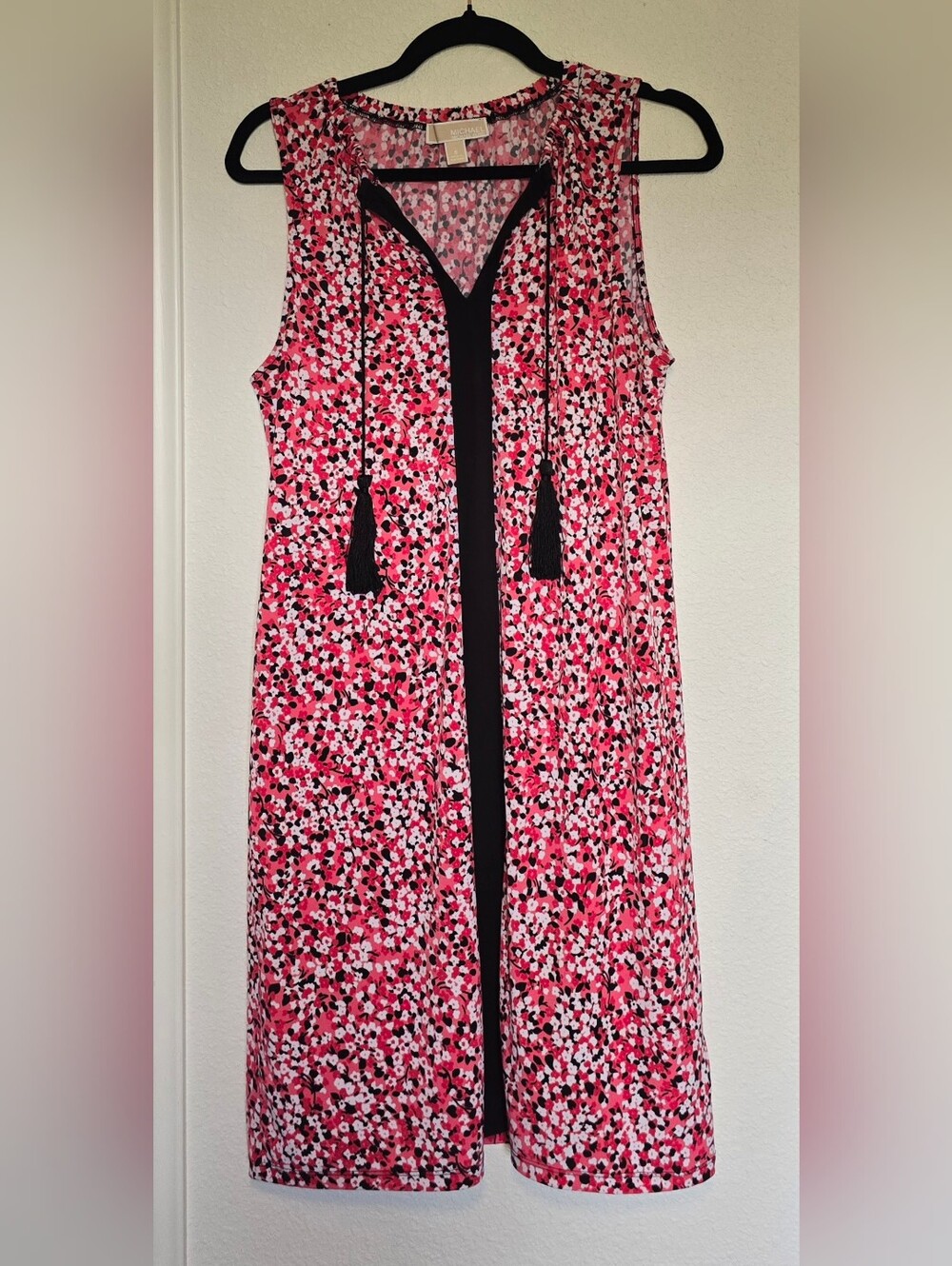 Michael Kors Pink Ditsy Floral Sheath Dress With Tassels Sz S